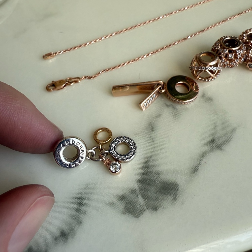 Pandora // rose gold chain and charm bundle